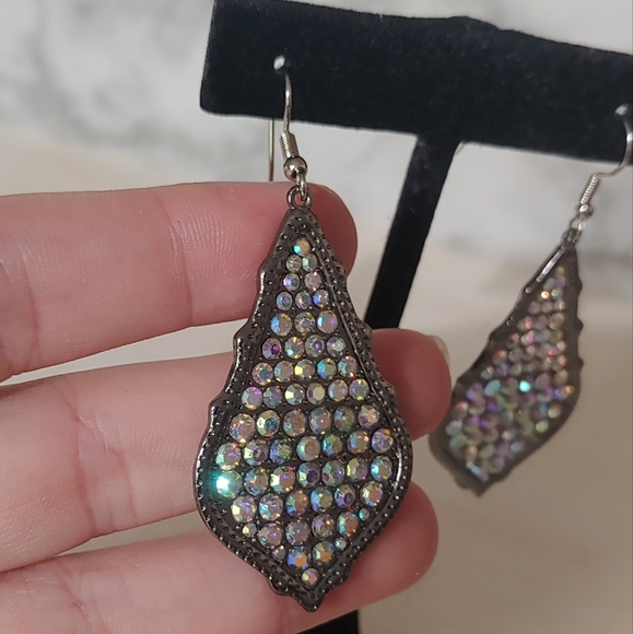 Iridescent Rhinestone Earrings - Picture 3 of 5